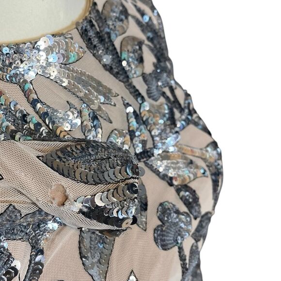 Dress the Population Emmalyn Dress Nude Silver Foliage Floral Print NWD US XS - Picture 7 of 13